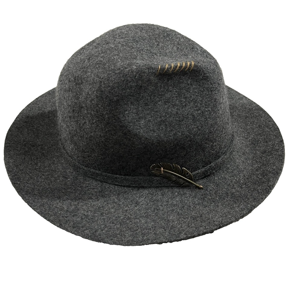 Vintage Adora Dark‎ Gray 100% Wool Fedora Hat Soft Knit Woven Old Money Leaf